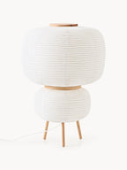 Lampadaire design en papier de riz Plato - Blanc, bois de frêne