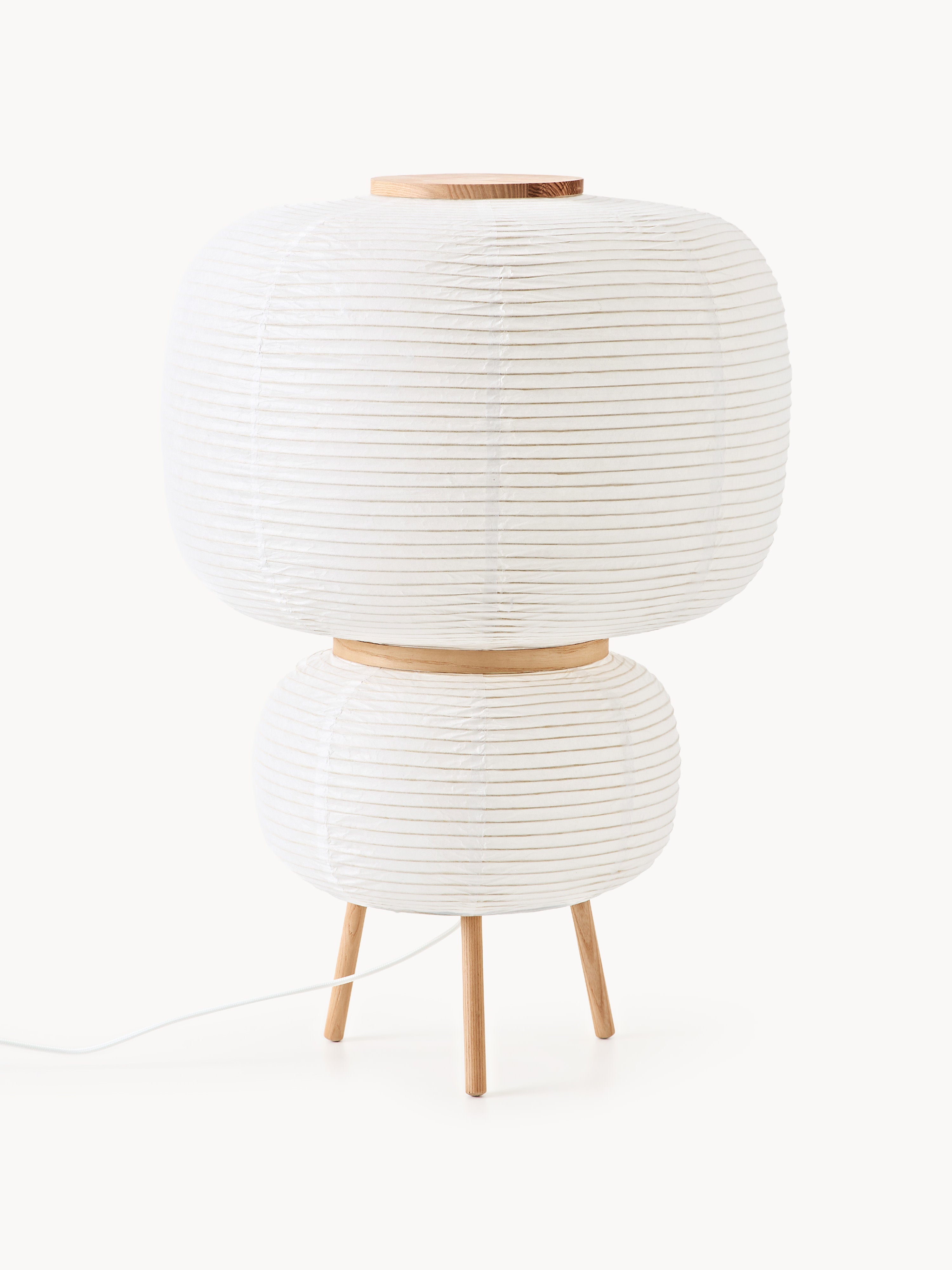 Lampadaire design en papier de riz Plato - Blanc, bois de frêne