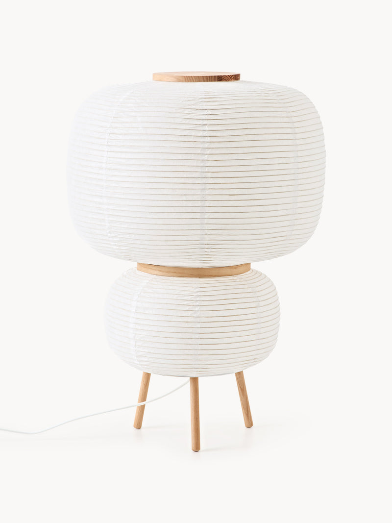 Lampadaire design en papier de riz Plato - Blanc, bois de frêne