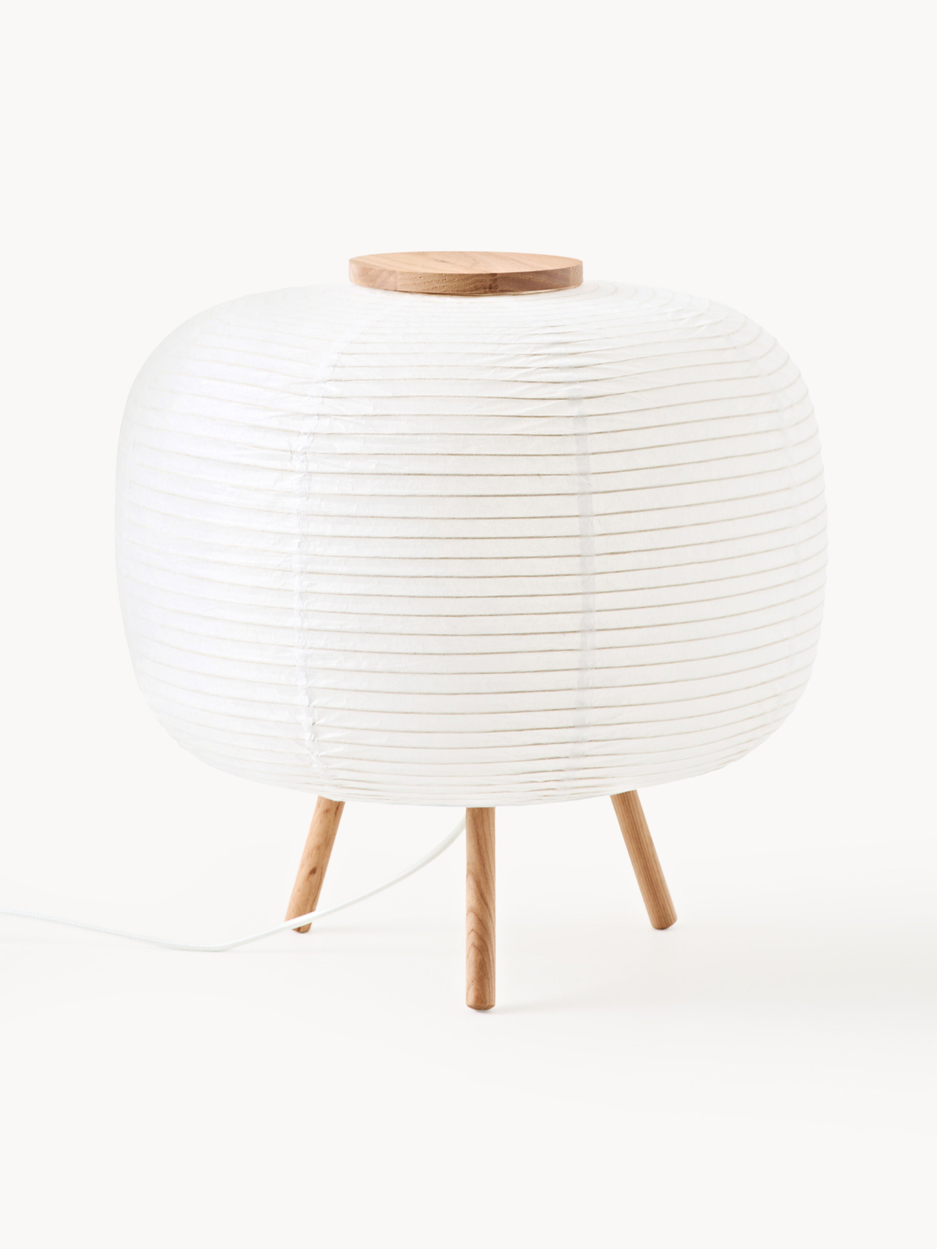 Lampe à poser en papier de riz Plato - Blanc, bois de frêne