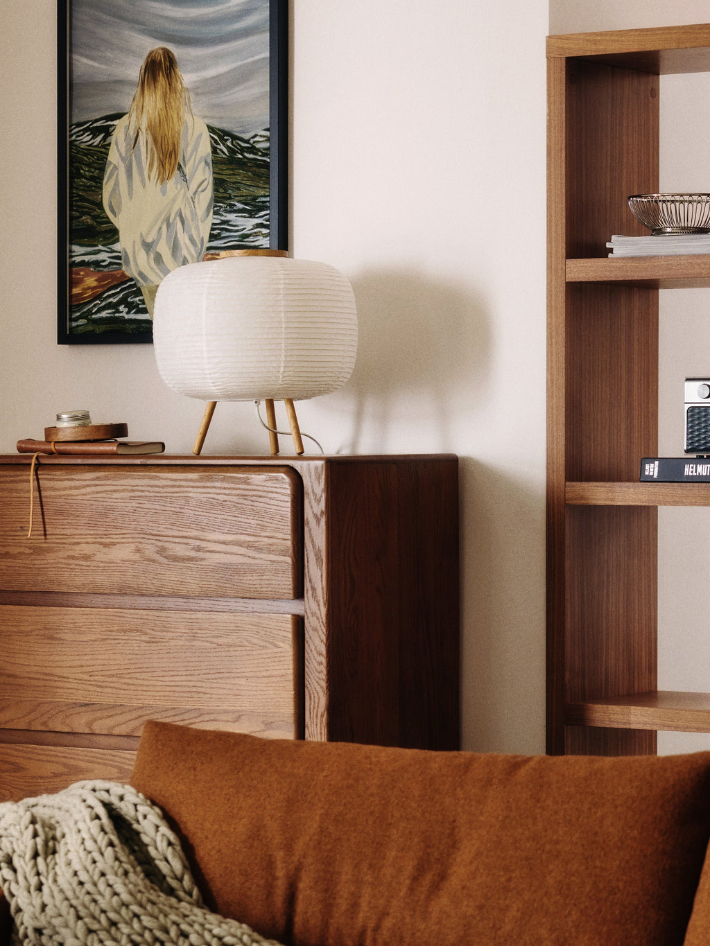 Lampe à poser en papier de riz Plato - Blanc, bois de frêne