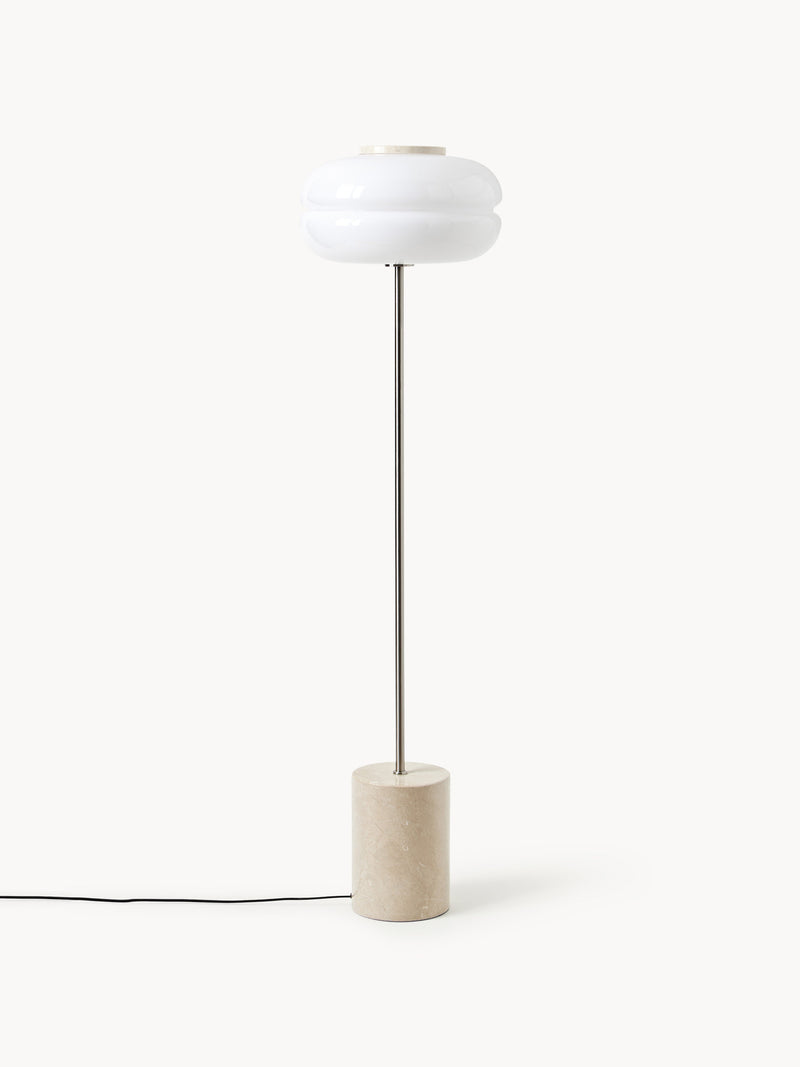 Lampadaire avec pied en marbre Oly - Marbre beige, blanc