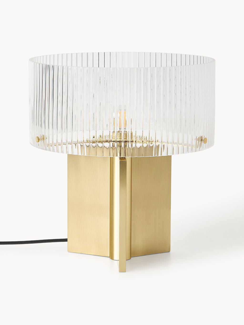 Lampe à poser en verre cannelé - Transparent, doré