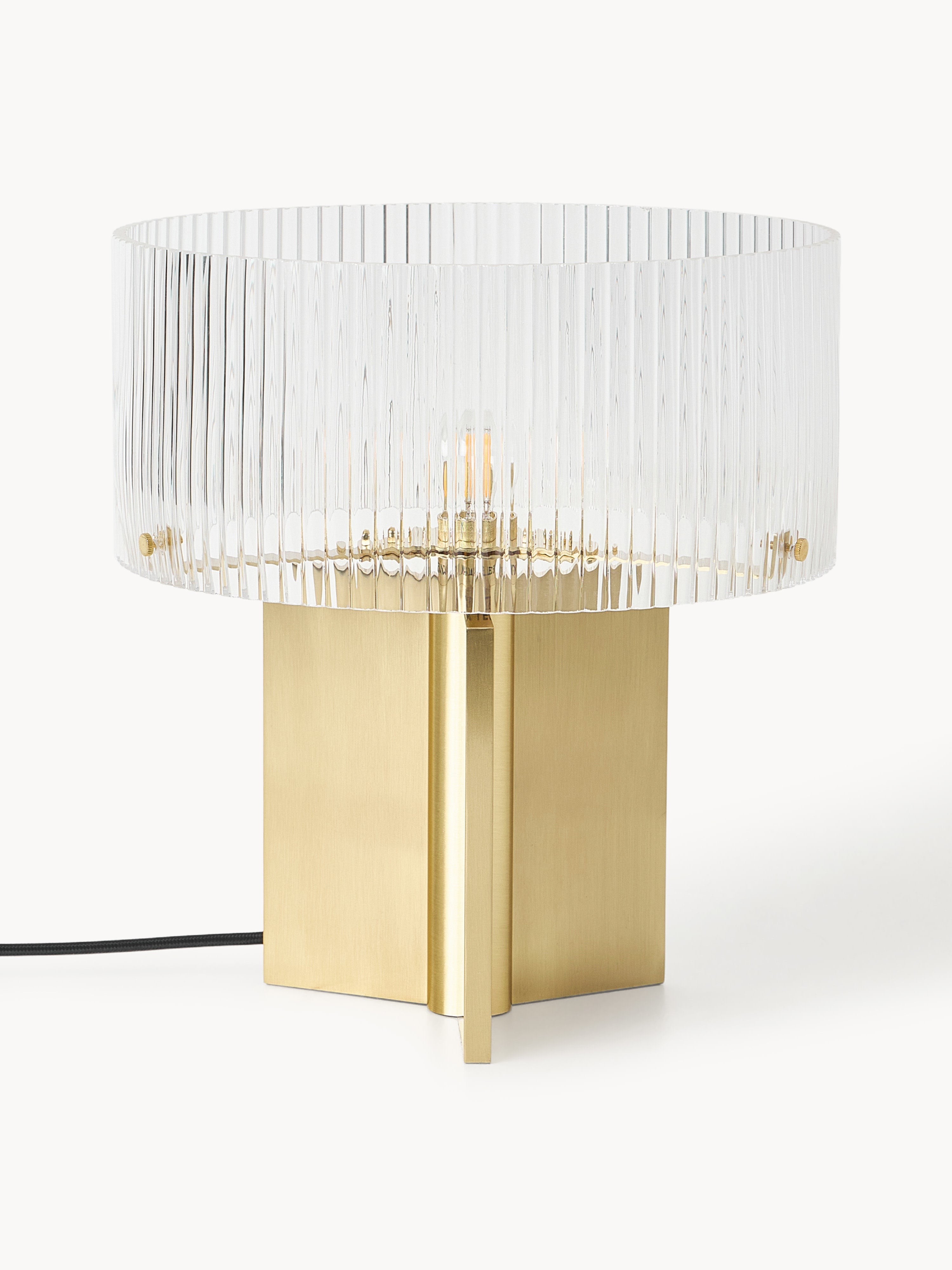Lampe à poser en verre cannelé - Transparent, doré