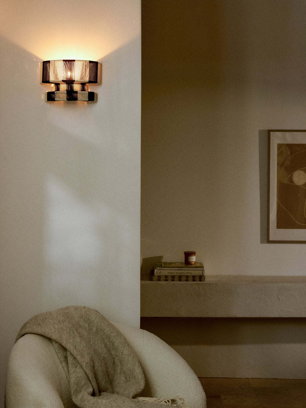 Grande applique murale en fils de lin Matias - Beige clair, noir
