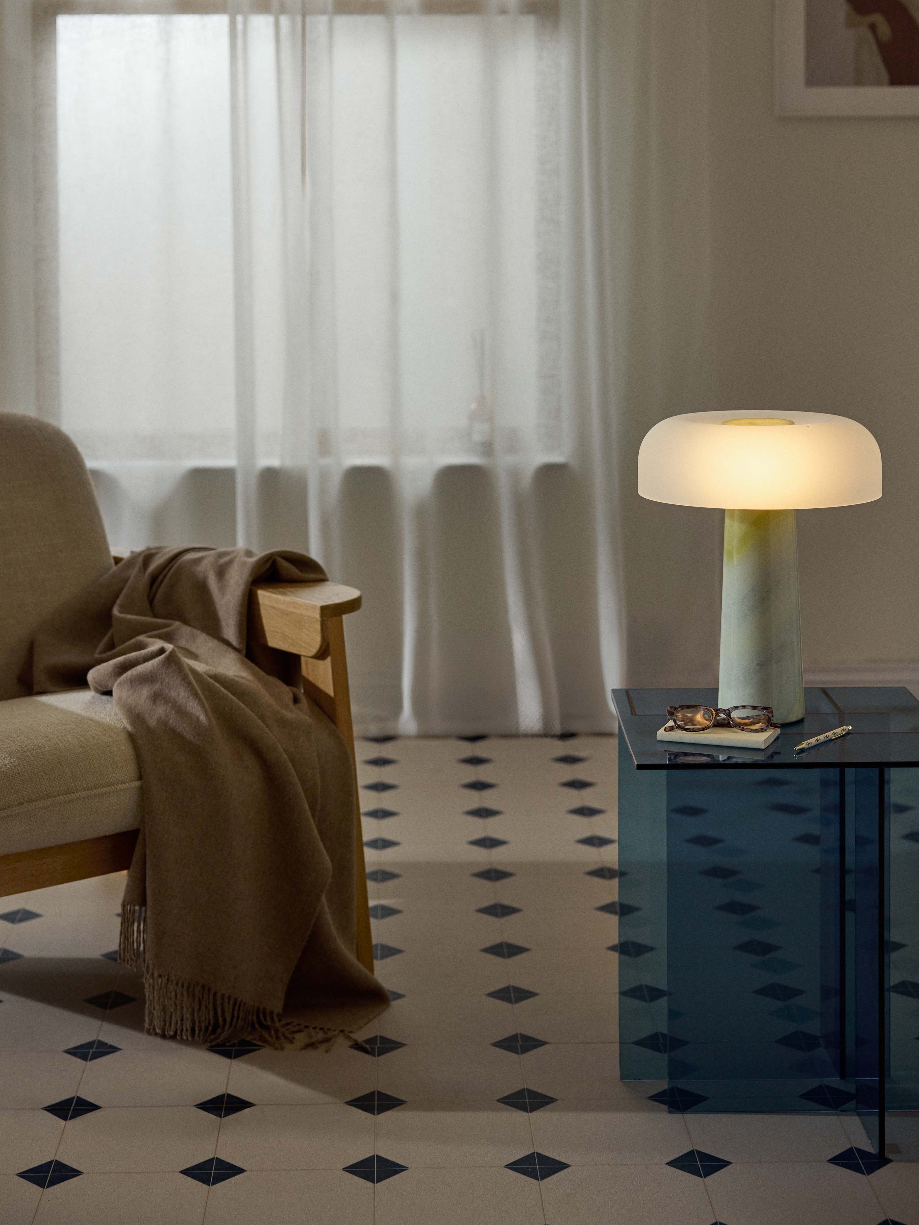 Lampe à poser avec pied en marbre Quinn - Marbre blanc, tons verts