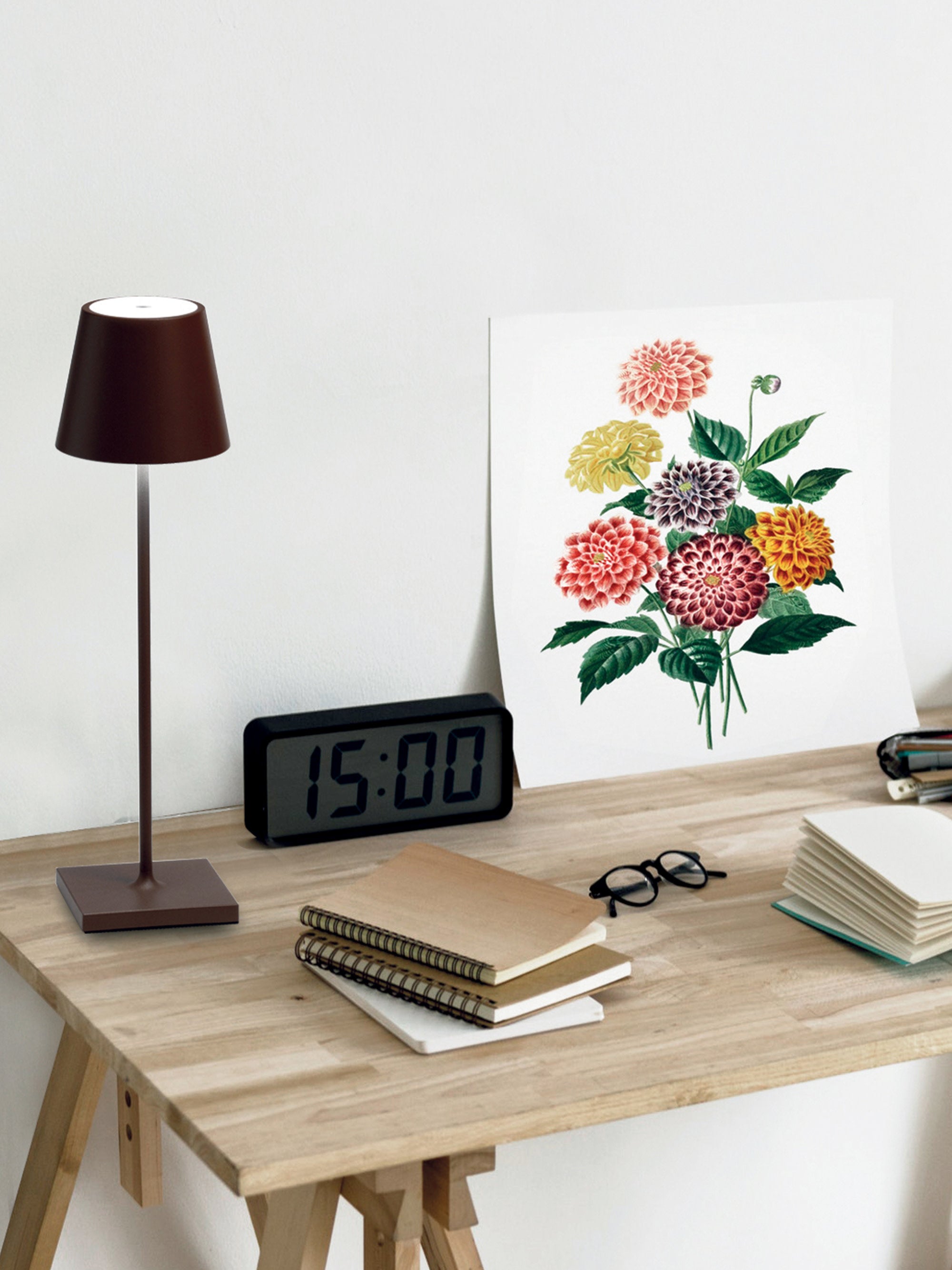 Lampe à poser LED mobile Athos, intensité ajustable - Brun foncé, mat