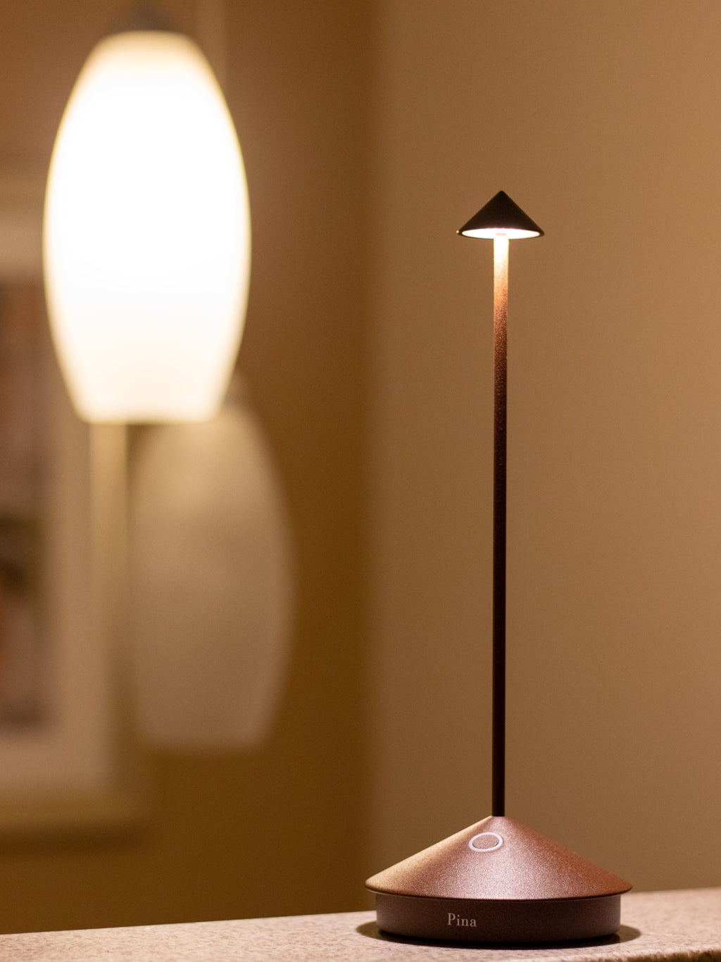 Petite lampe à poser LED portable Hallvard, intensité lumineuse variable - Brun foncé, mat