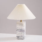 Lampe à poser moderne Devan en Blanc abat-jour et blanc marbre