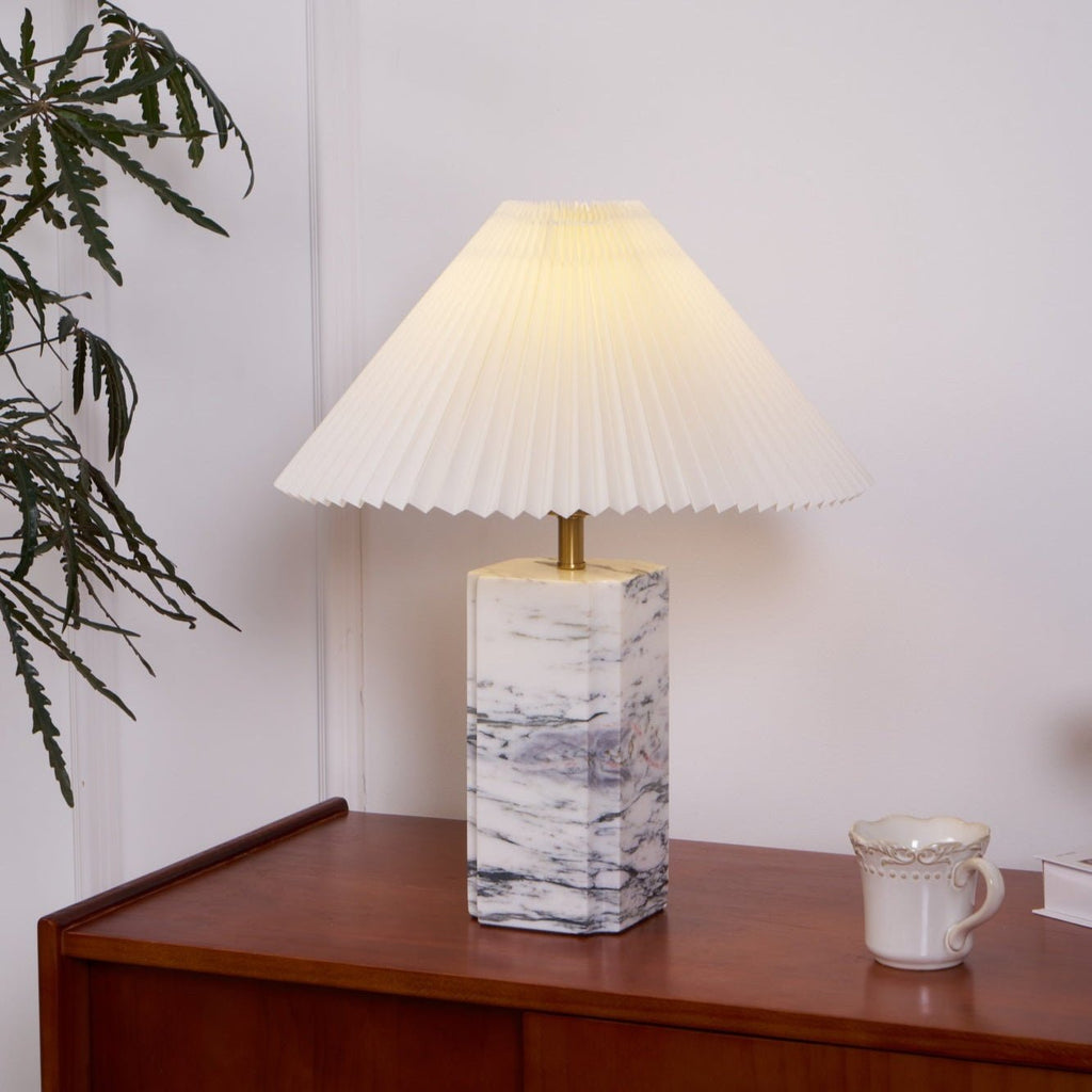 Lampe à poser moderne Devan en Blanc abat-jour et blanc marbre