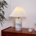 Lampe à poser moderne Devan en Blanc abat-jour et blanc marbre