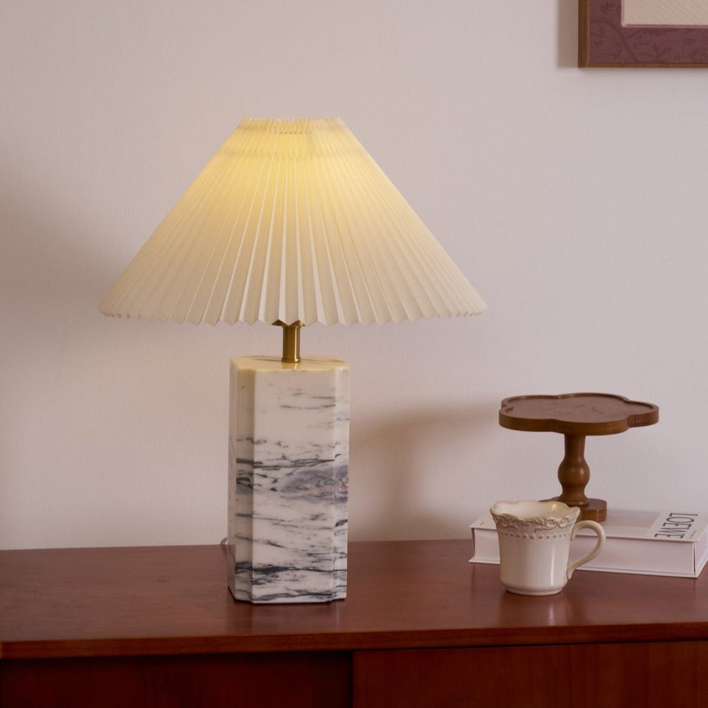 Lampe à poser moderne Devan en Blanc abat-jour et blanc marbre
