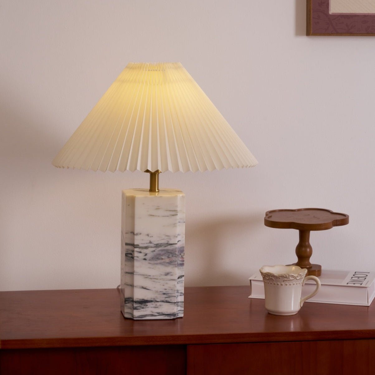 Lampe à poser moderne Devan en Blanc abat-jour et blanc marbre