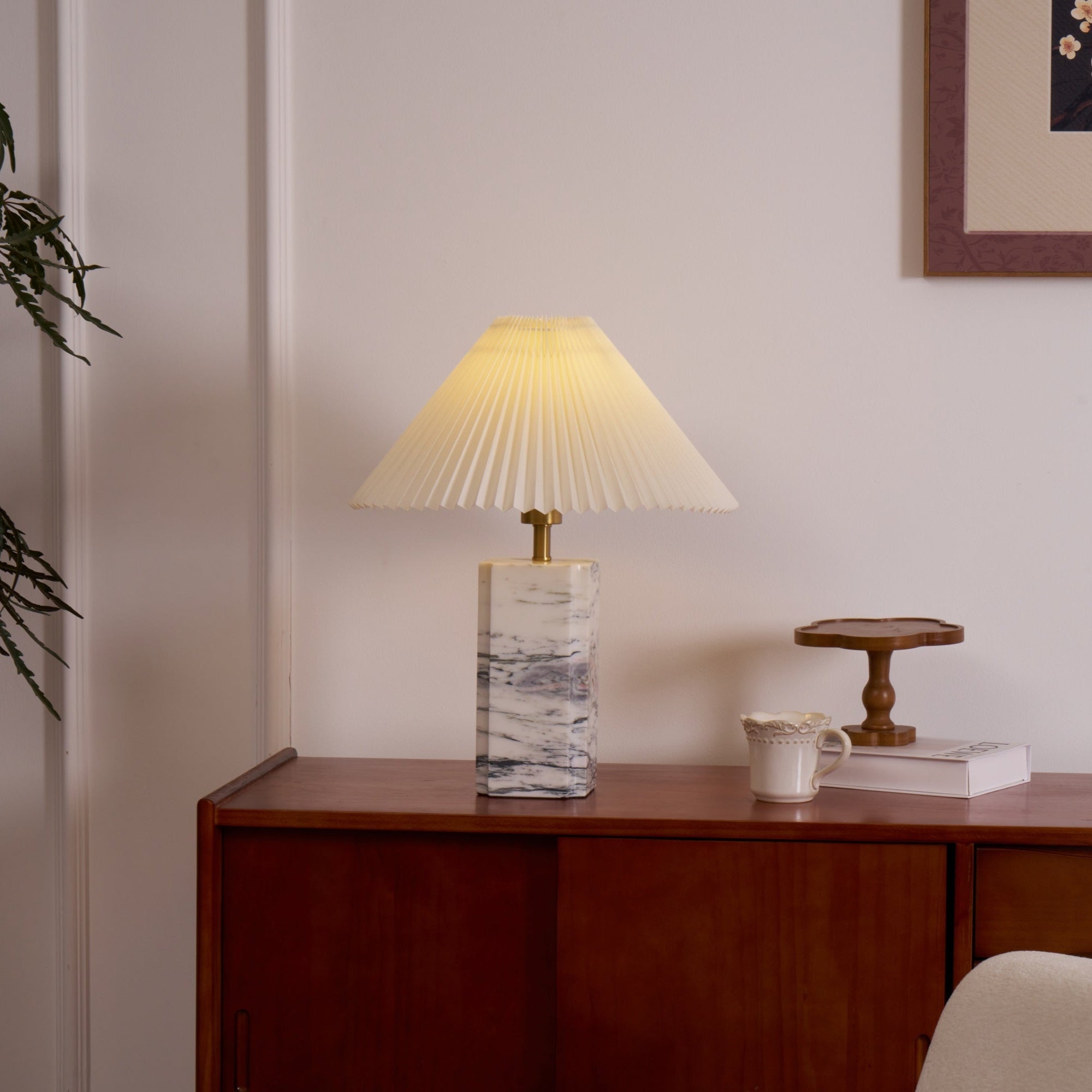 Lampe à poser moderne Devan en Blanc abat-jour et blanc marbre