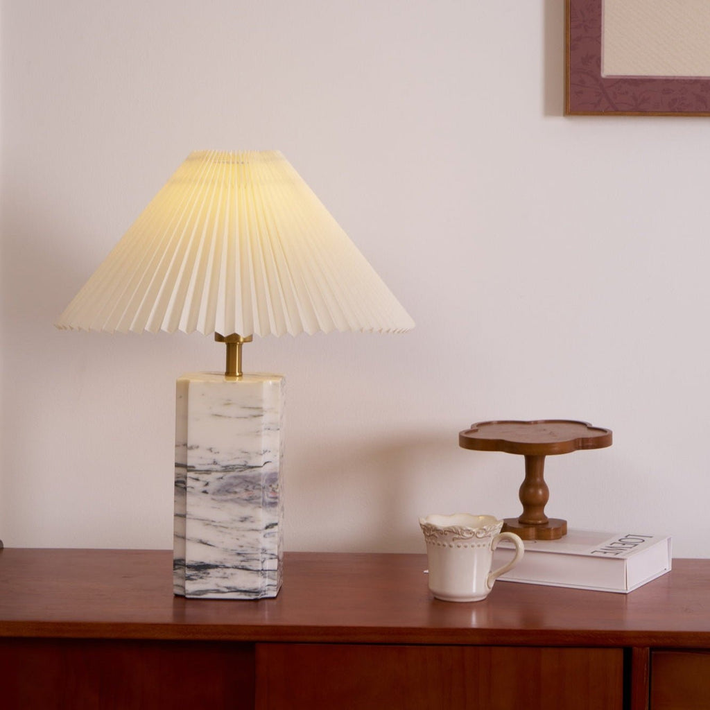 Lampe à poser moderne Devan en Blanc abat-jour et blanc marbre