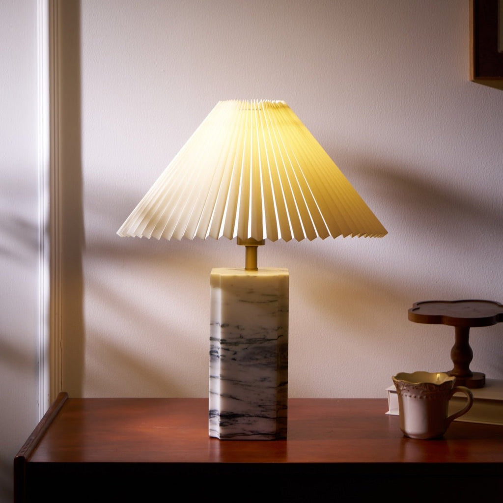Lampe à poser moderne Devan en Blanc abat-jour et blanc marbre