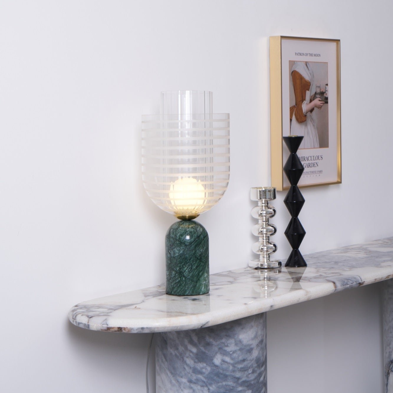 Lampe à poser moderne Banks en Marbre Vert et transparent