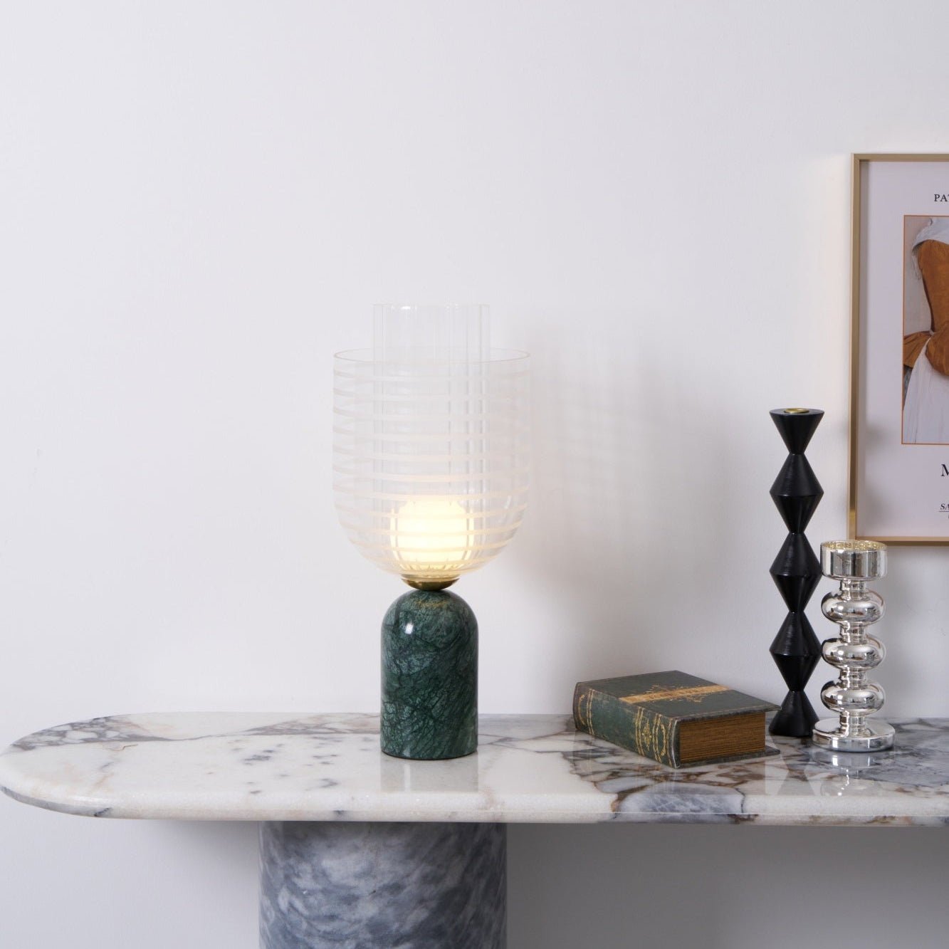 Lampe à poser moderne Banks en Marbre Vert et transparent