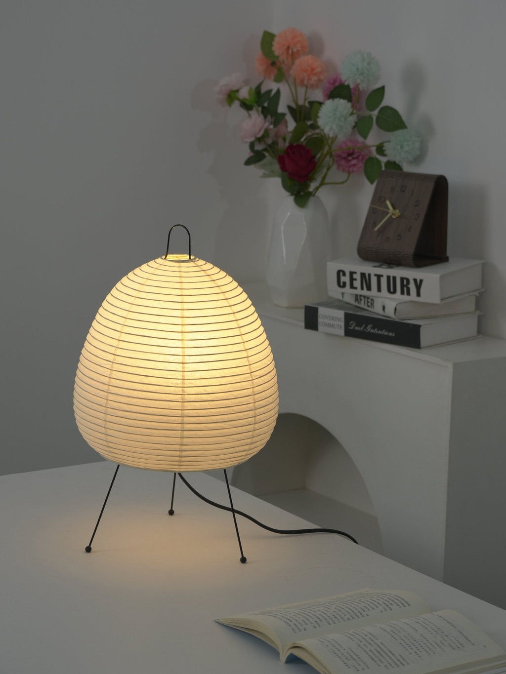 Lampe à poser moderne Fleming en papier Blanc