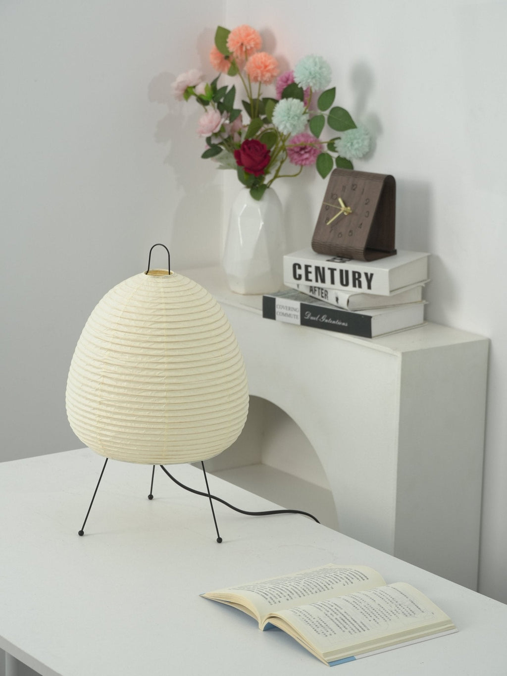 Lampe à poser moderne Fleming en papier Blanc