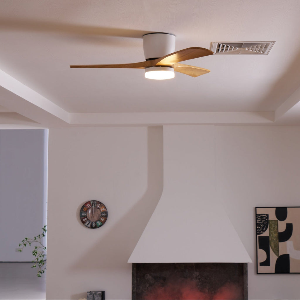 Ventilateur de plafond moderne Tarben en Blanc et noyer bois