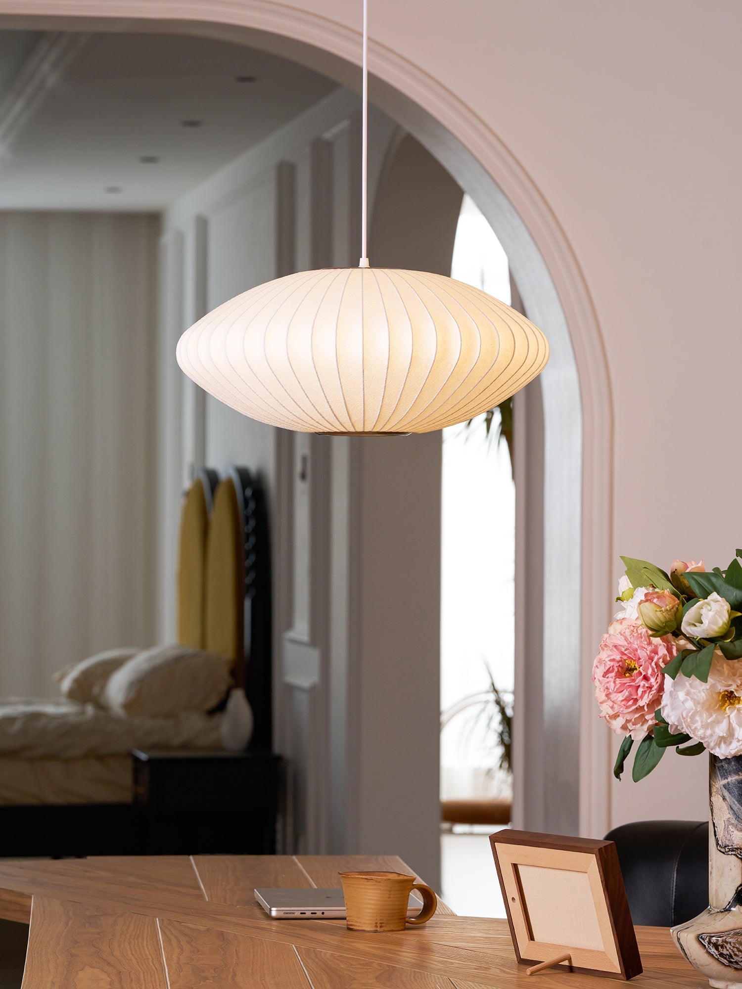 Suspension moderne Charlton en soie Blanc