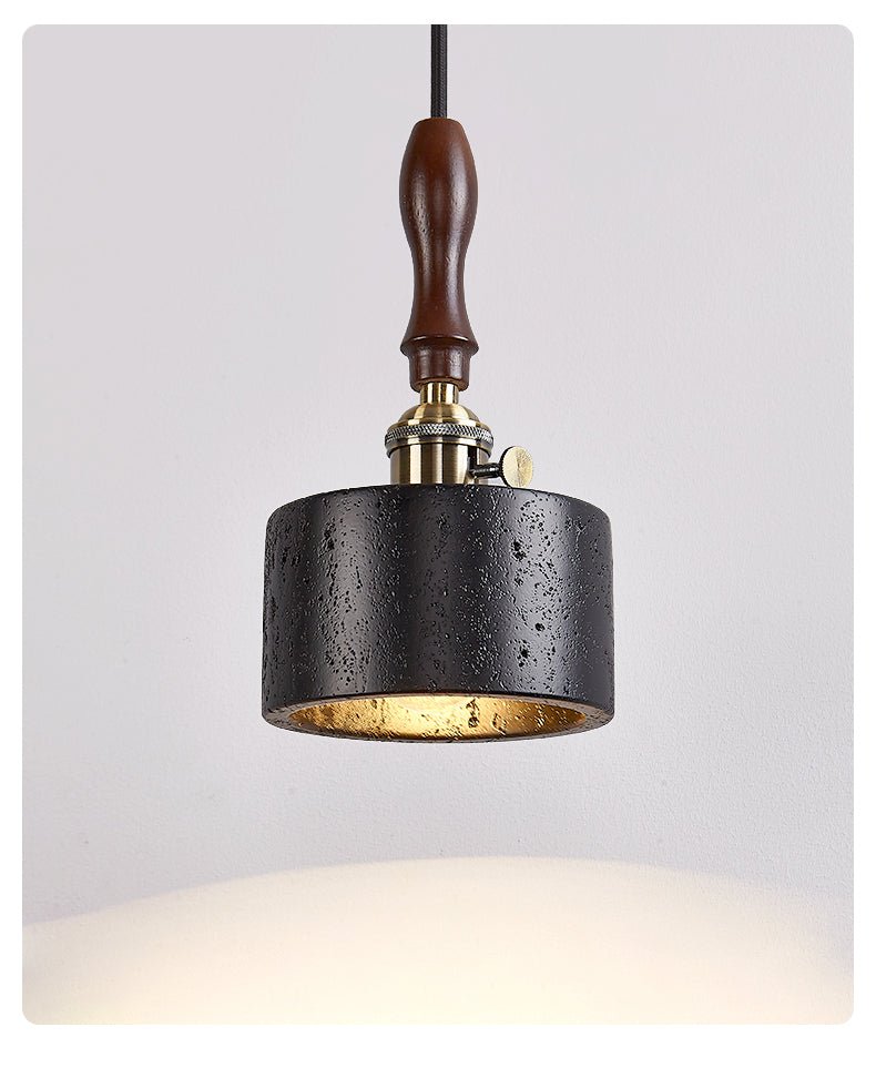Suspension moderne Rain en Foncé noyer et travertin jaune