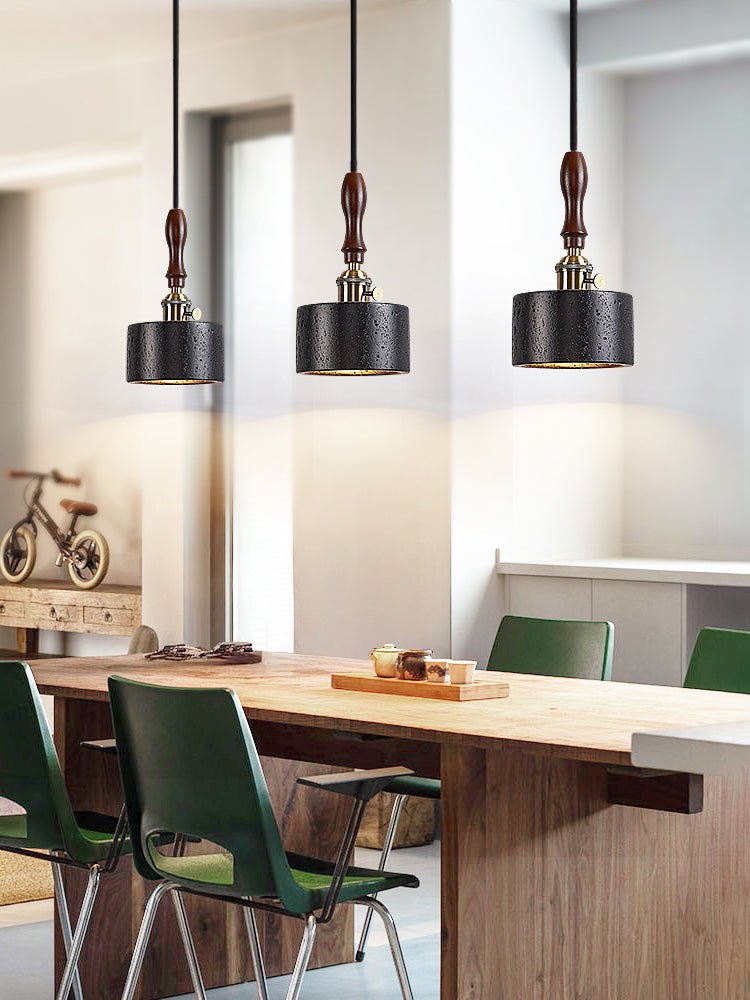 Suspension moderne Rain en Foncé noyer et noir travertin