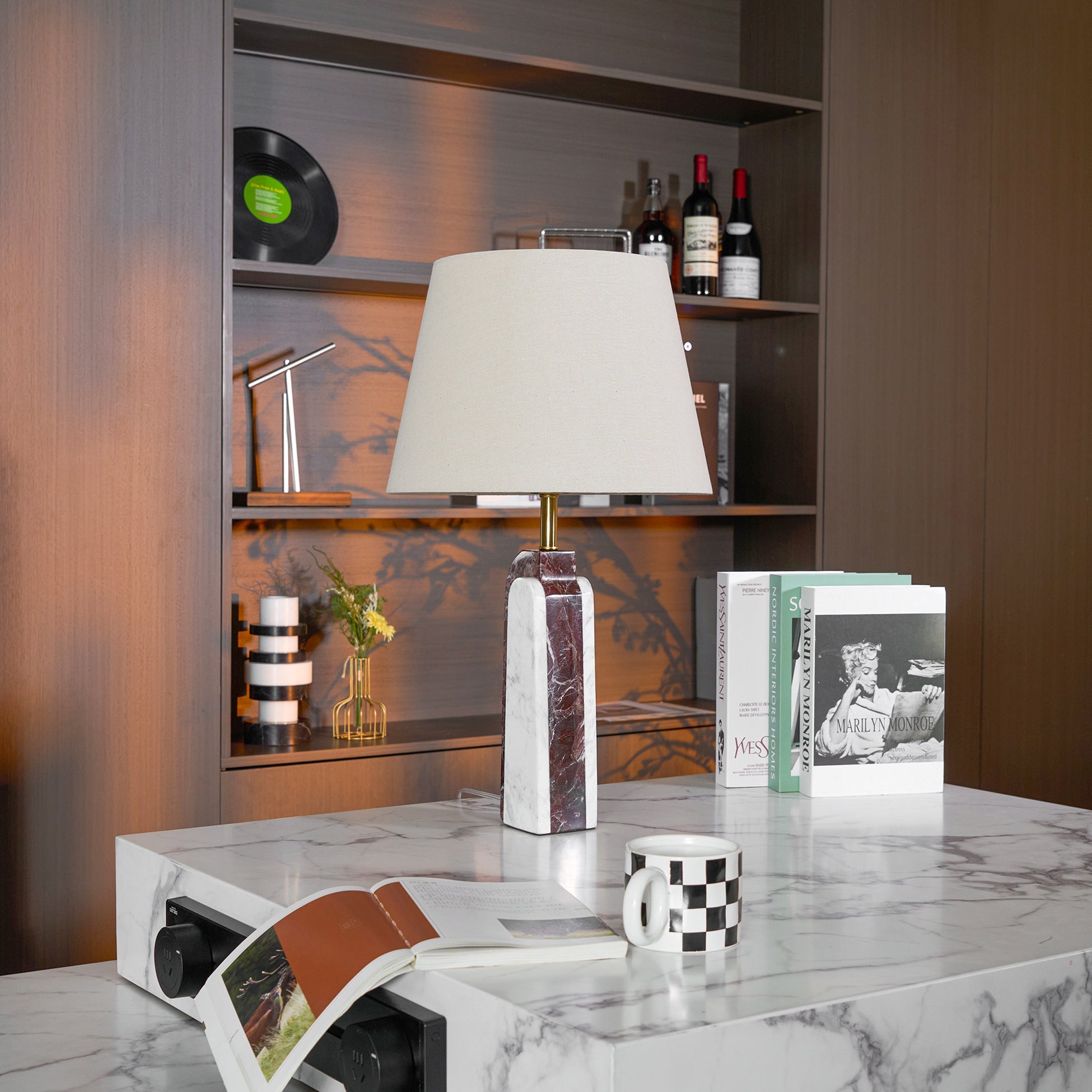 Lampe à poser moderne Steg en Foncé violet et blanc marbre