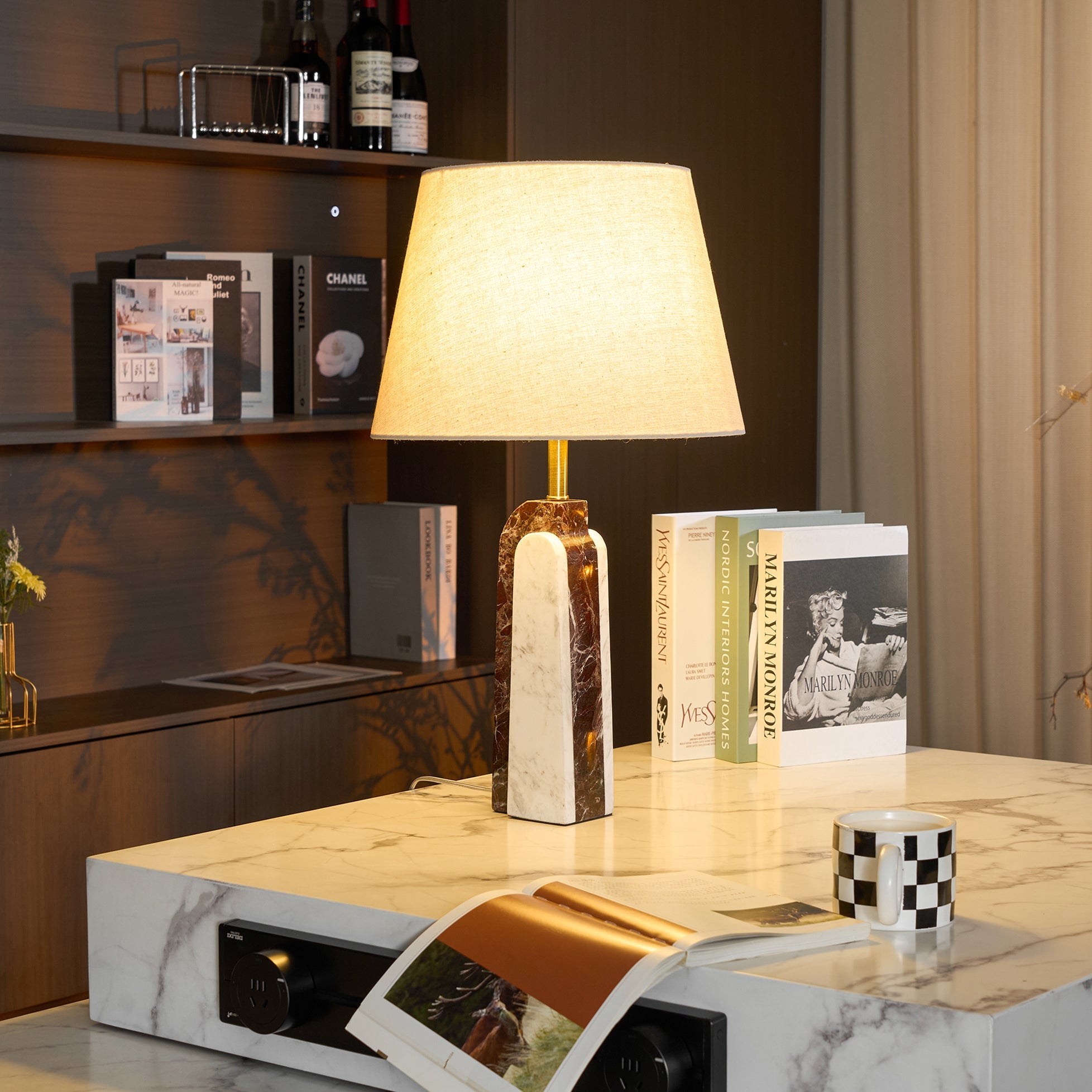 Lampe à poser moderne Steg en Foncé violet et blanc marbre