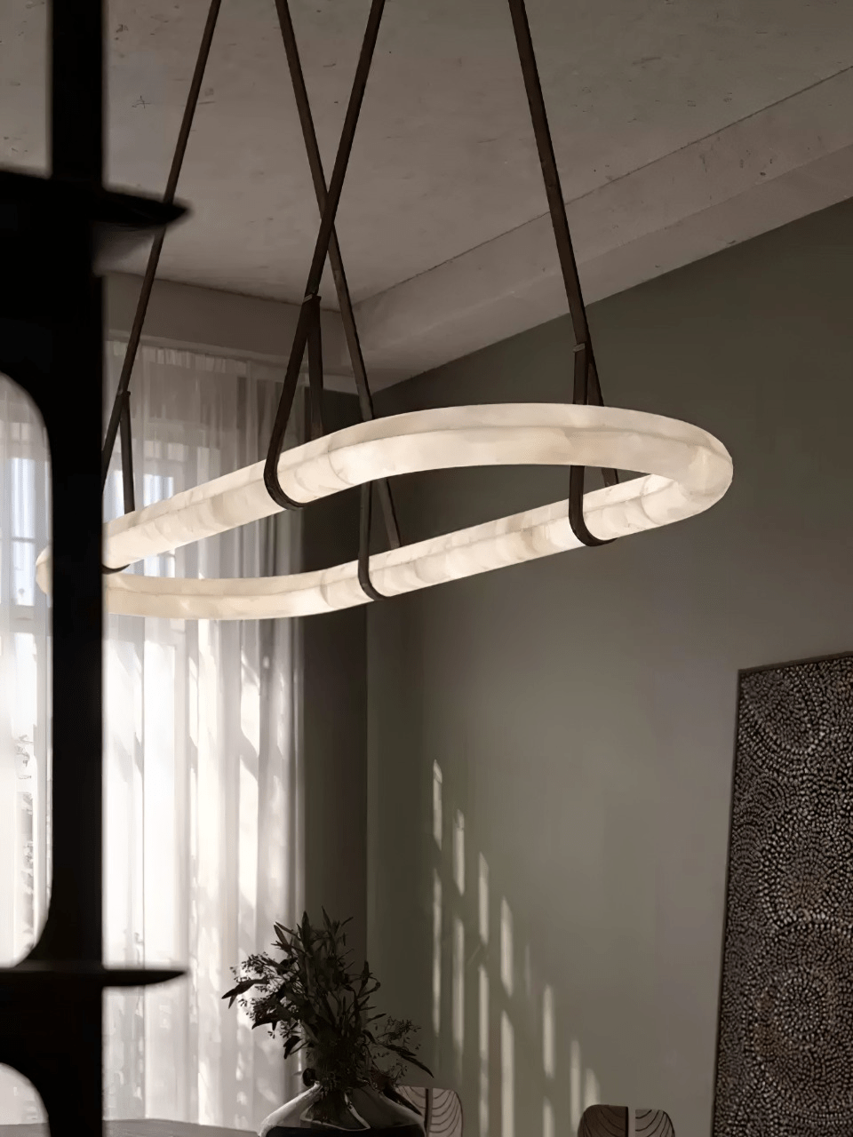 Lustre moderne Fenrir en Clair marron et blanc albâtre