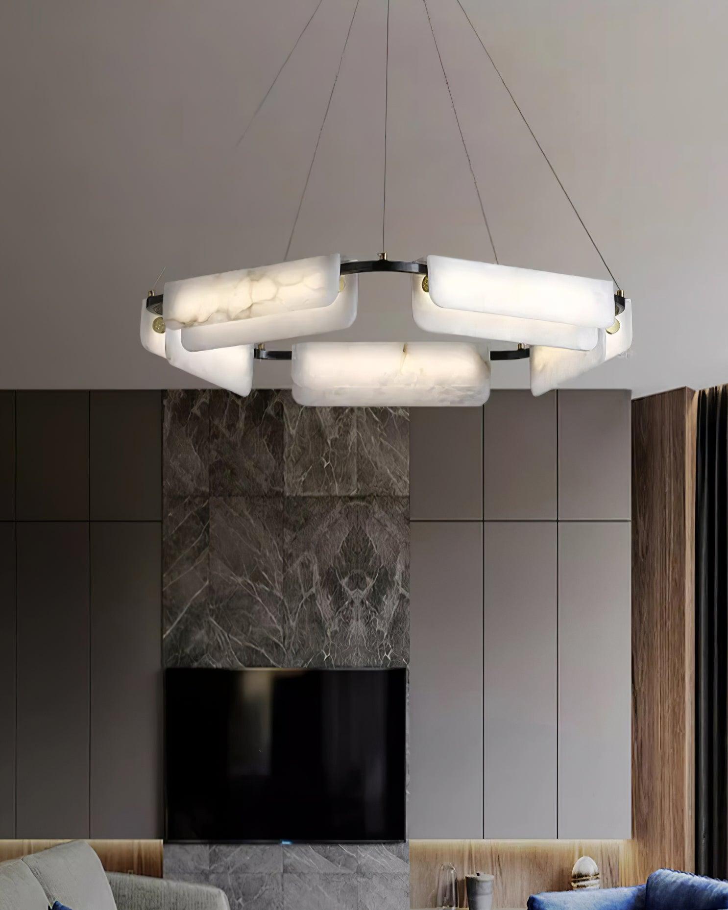 Lustre moderne Glendon en Noir et albâtre blanc