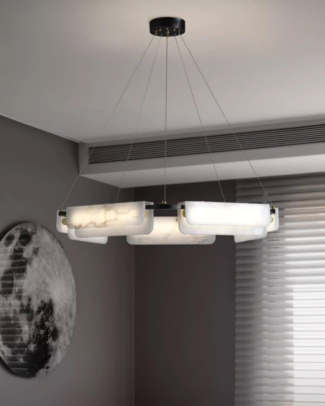 Lustre moderne Glendon en Noir et albâtre blanc