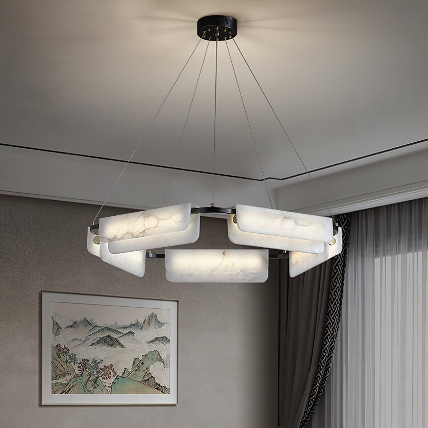 Lustre moderne Glendon en Noir et albâtre blanc