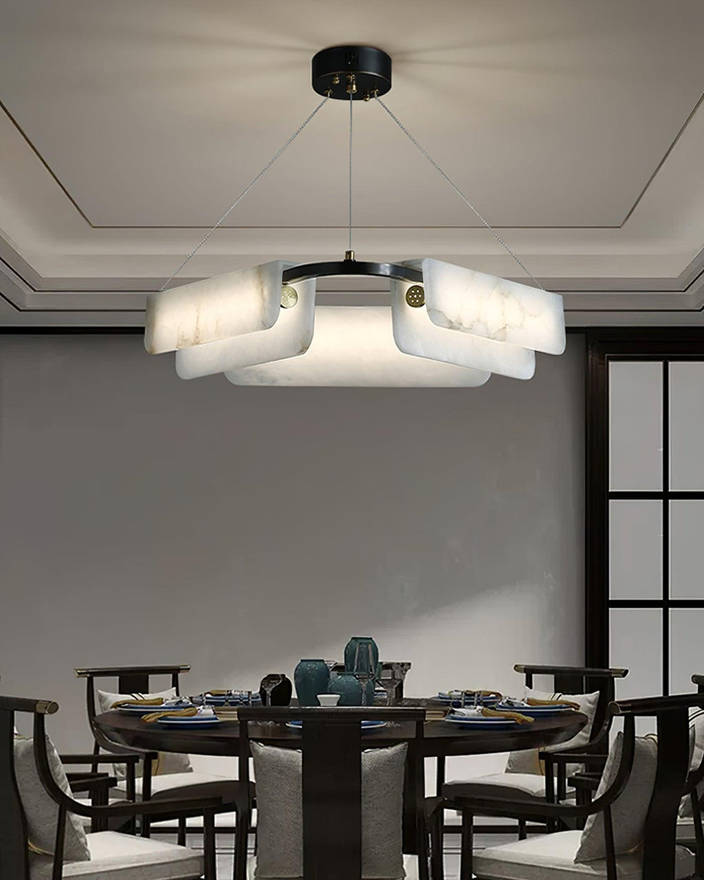 Lustre moderne Glendon en Noir et albâtre blanc