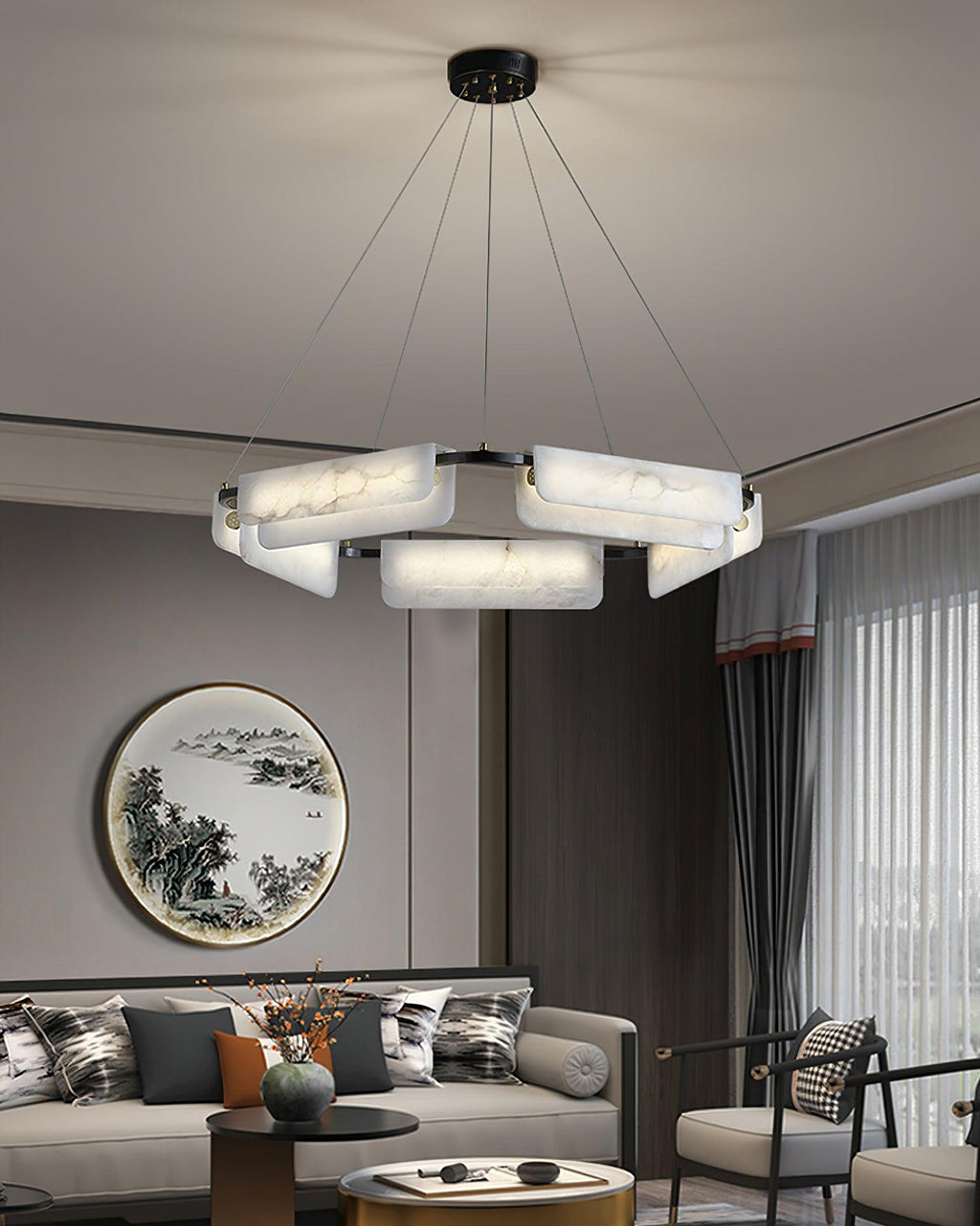 Lustre moderne Glendon en Noir et albâtre blanc