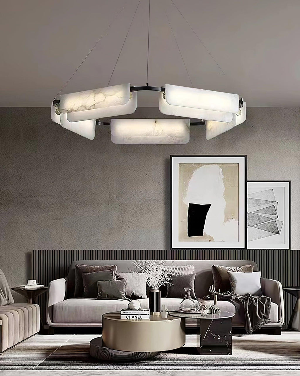 Lustre moderne Glendon en Noir et albâtre blanc