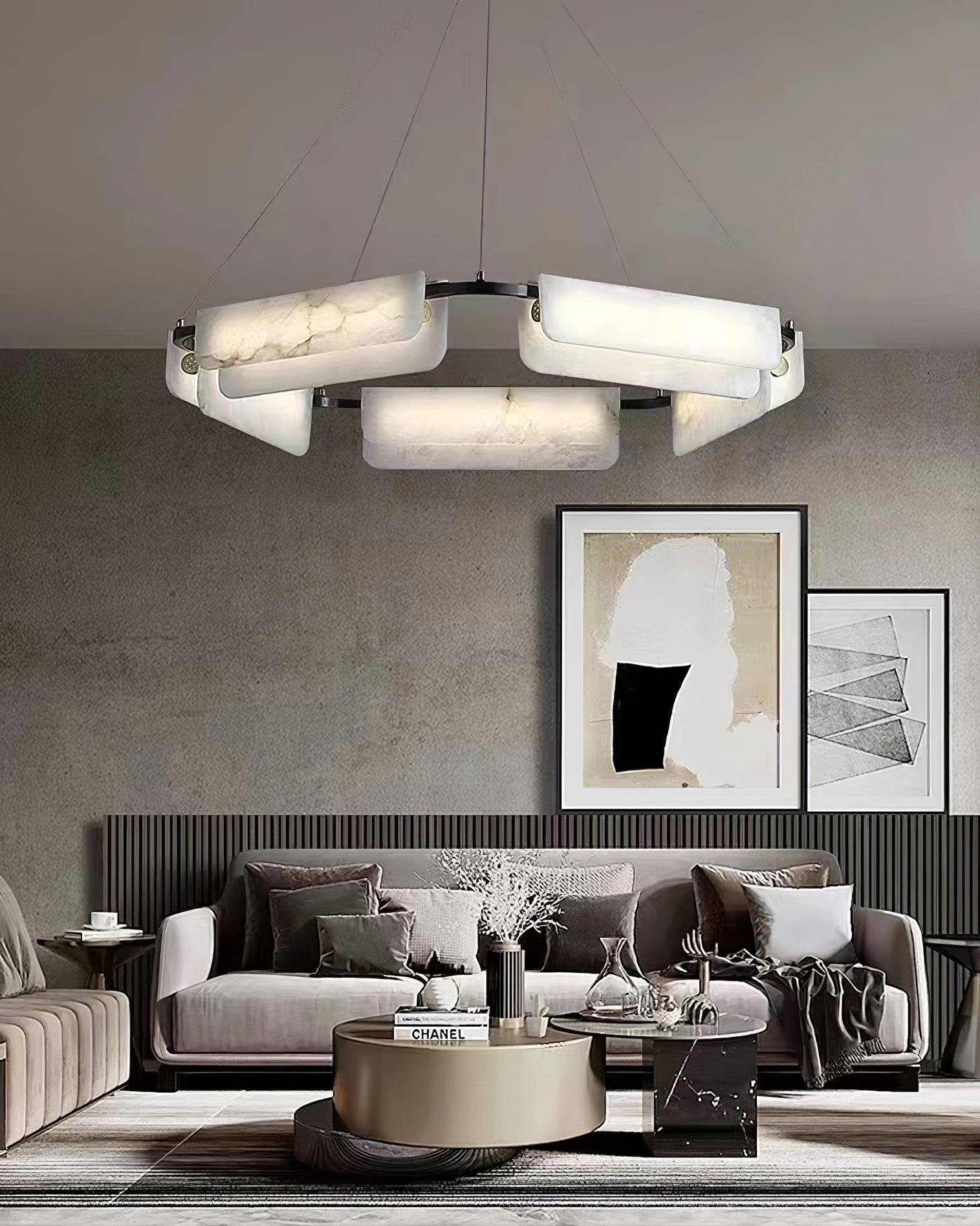 Lustre moderne Glendon en Noir et albâtre blanc
