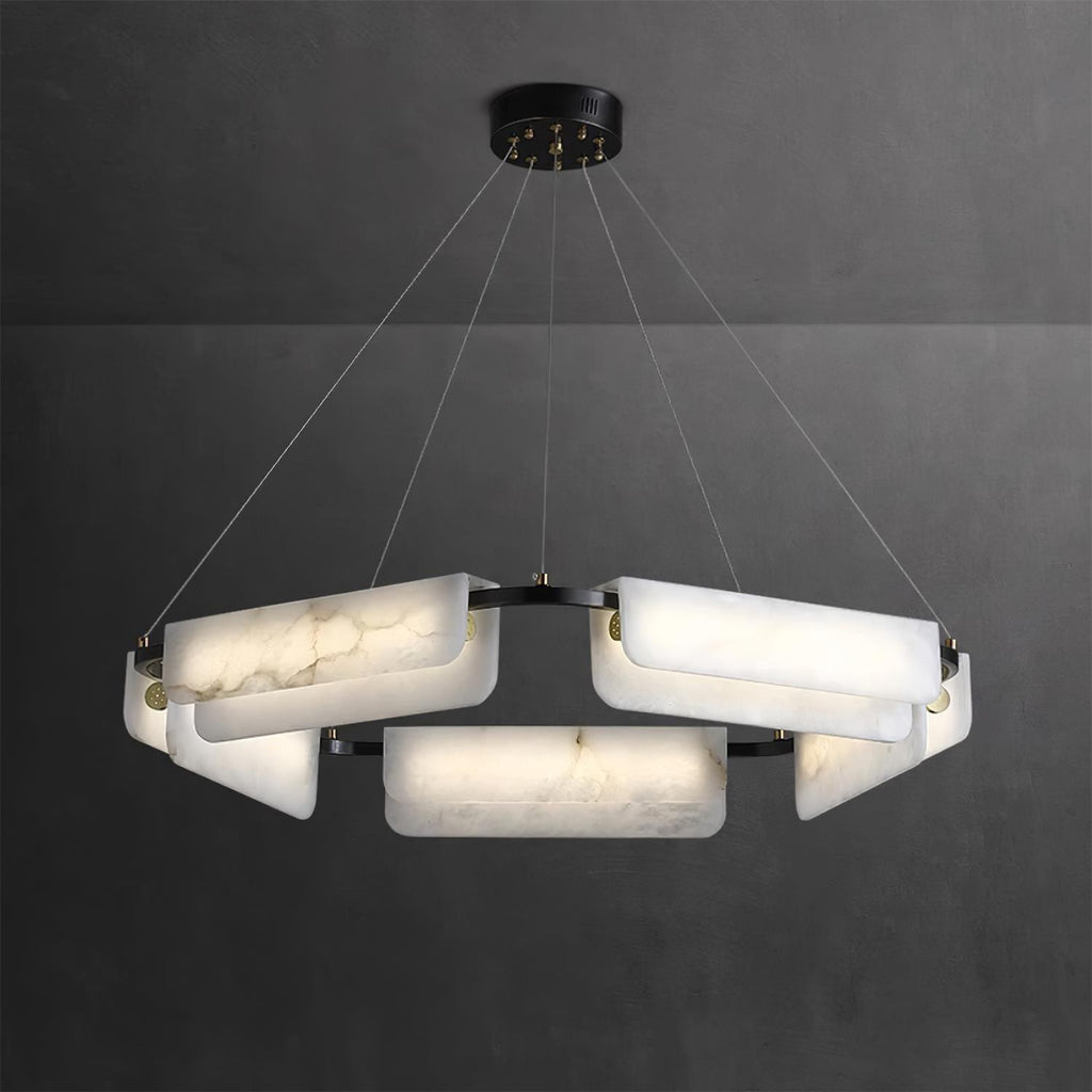 Lustre moderne Glendon en Noir et albâtre blanc
