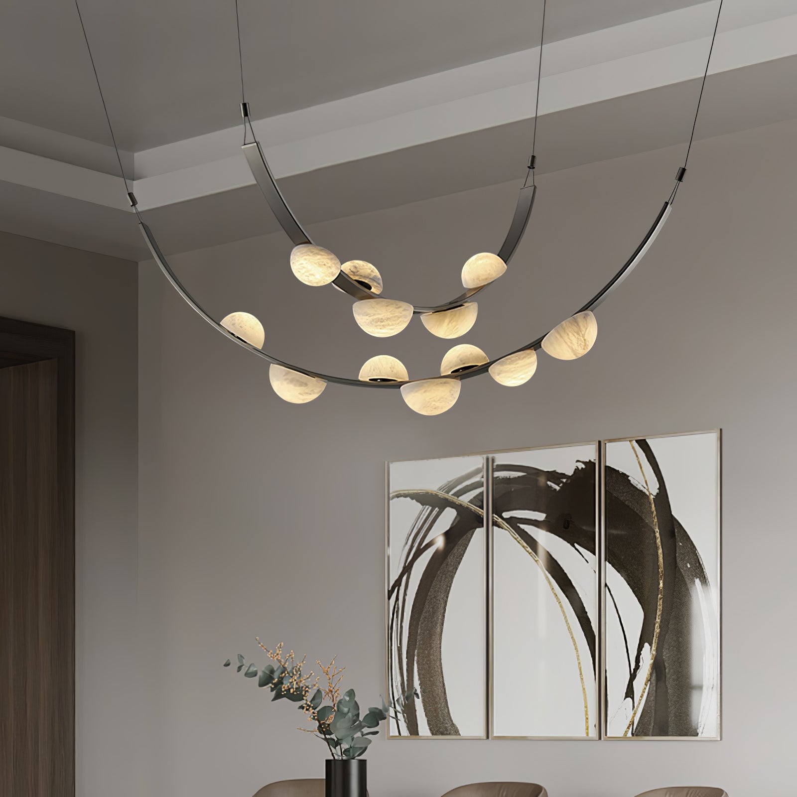 Lustre moderne Amir en Albâtre Noir et blanc