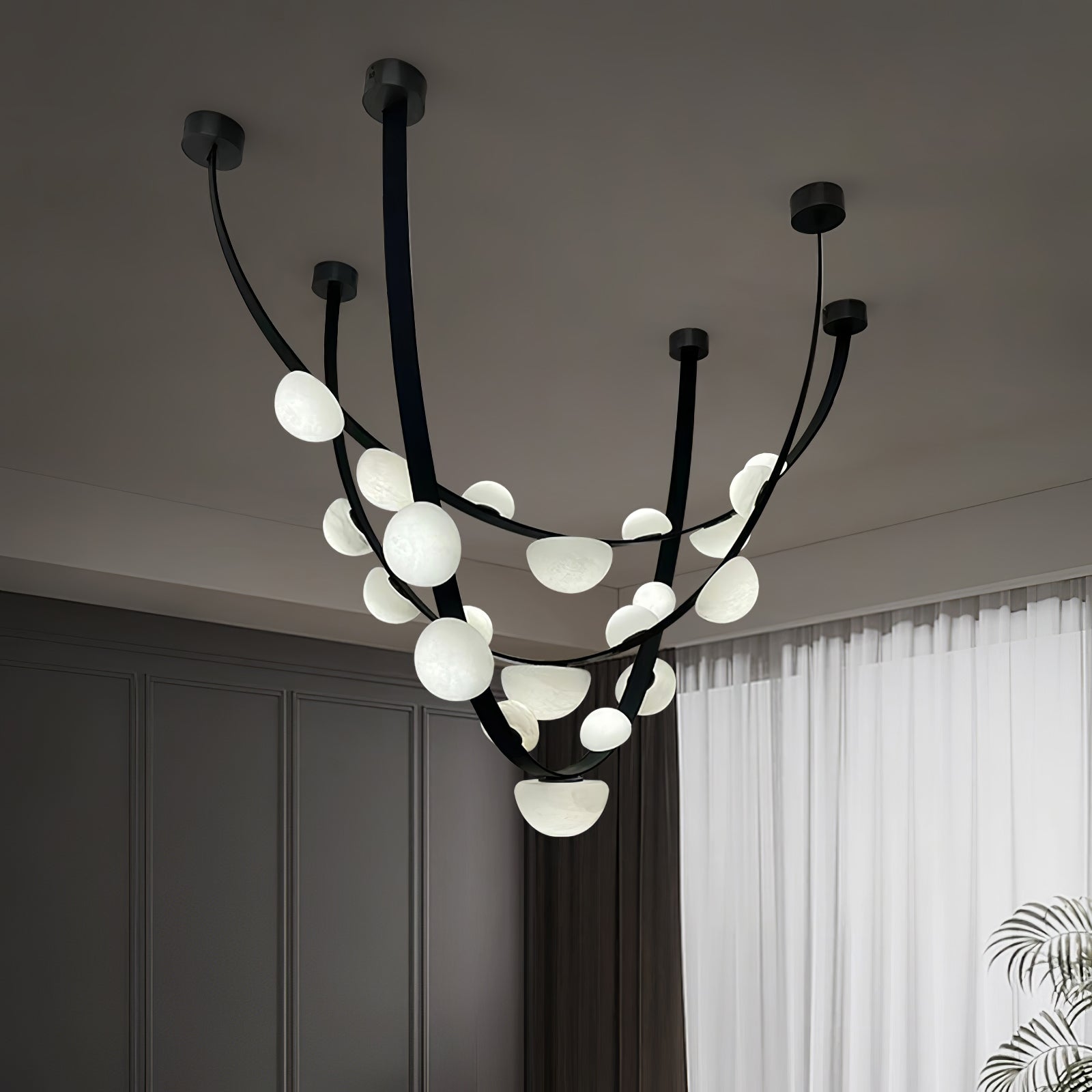 Lustre moderne Amir en Albâtre Noir et blanc