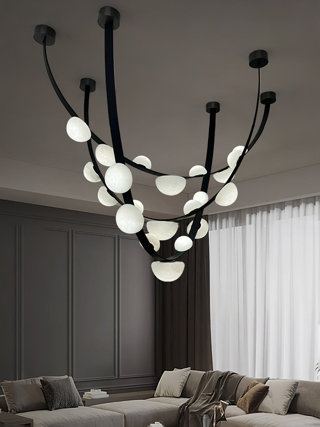Lustre moderne Amir en Albâtre Noir et blanc