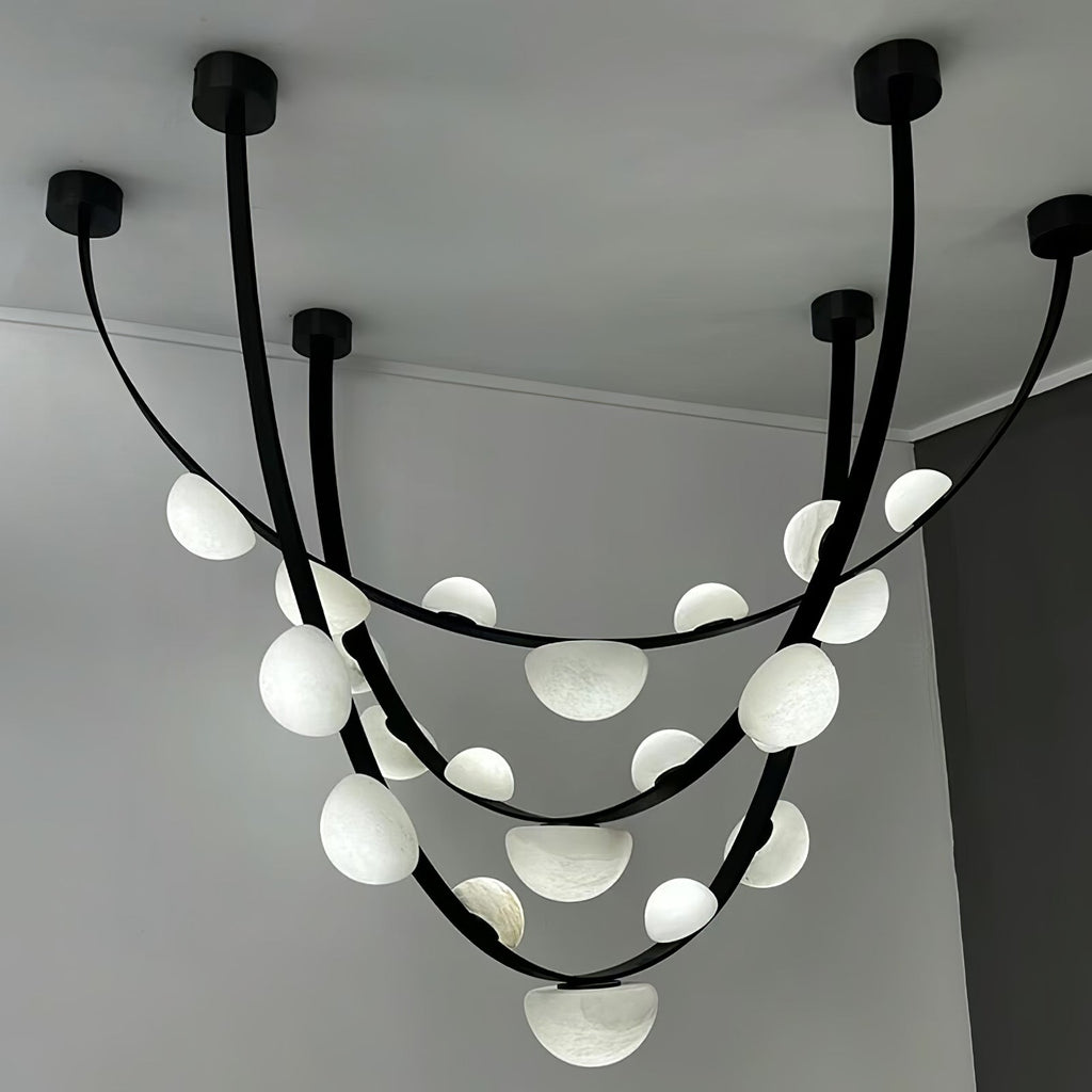 Lustre moderne Amir en Albâtre Noir et blanc