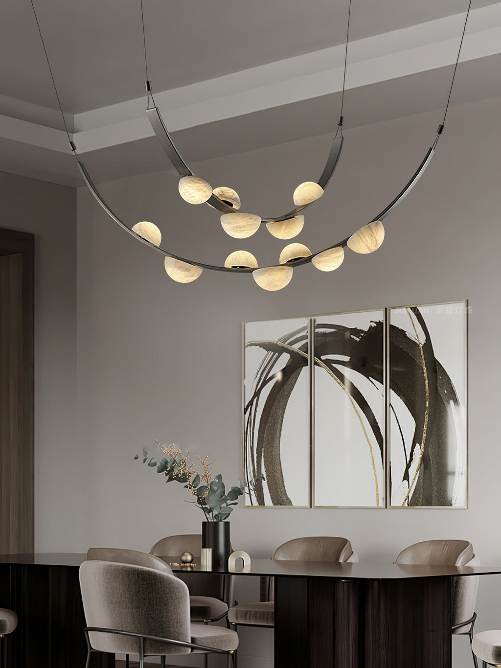 Lustre moderne Amir en Albâtre Noir et blanc