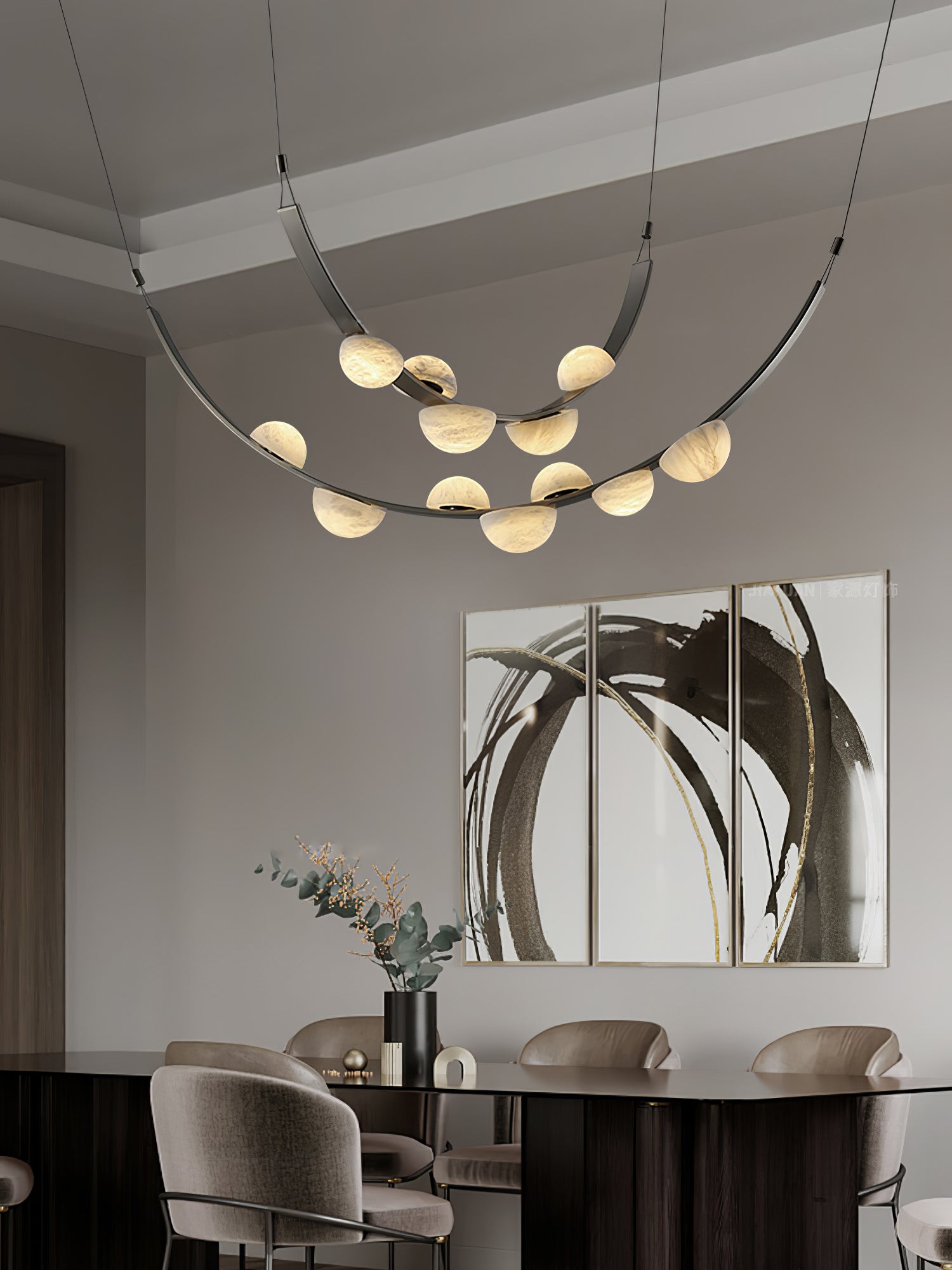 Lustre moderne Amir en Albâtre Noir et blanc