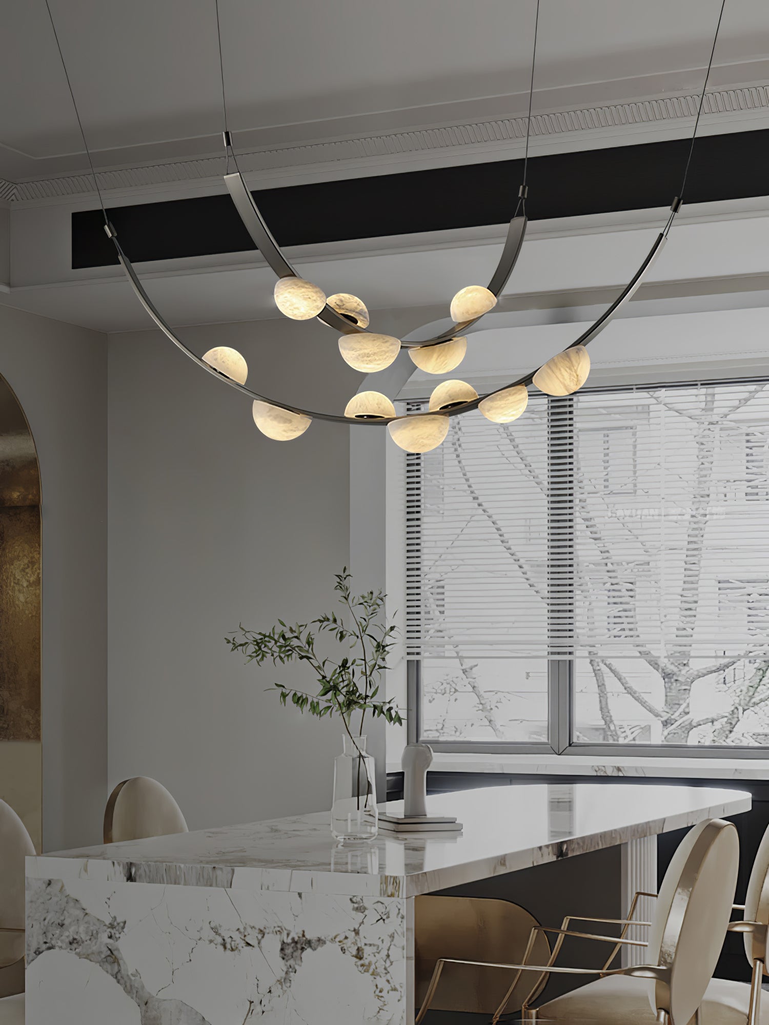 Lustre moderne Amir en Albâtre Noir et blanc