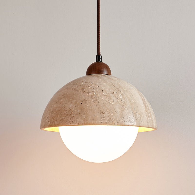 Suspension moderne Arngeir en Travertin jaune et noyer