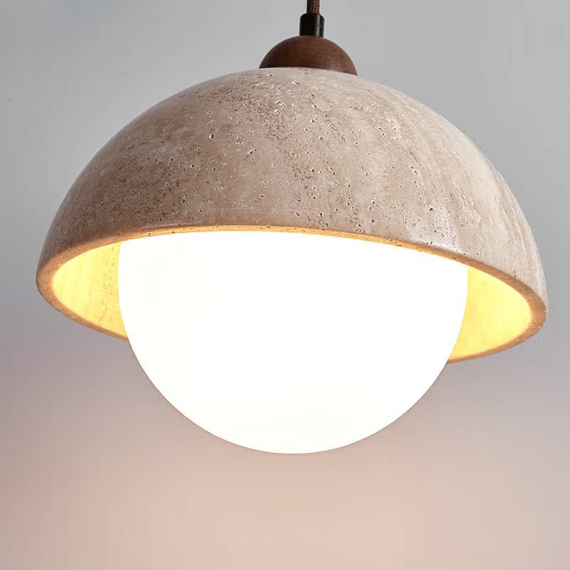 Suspension moderne Arngeir en Travertin jaune et noyer