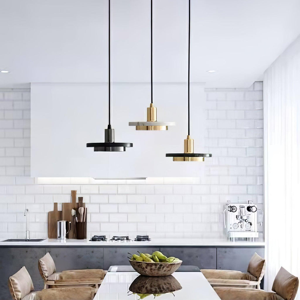Suspension moderne Ashby en Or et blanc marbre