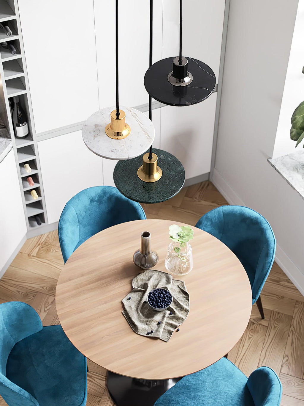 Suspension moderne Ashby en Or et blanc marbre